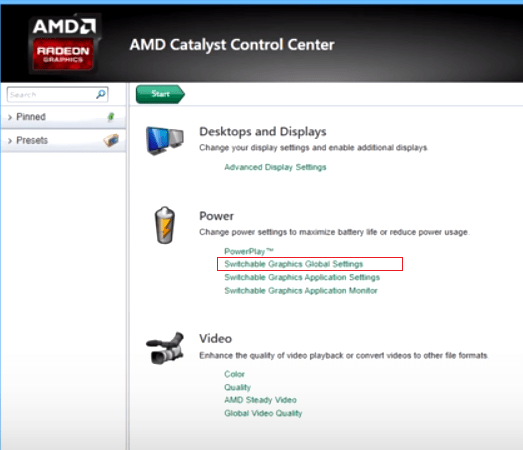 AMD Switchable Graphics Global Settings